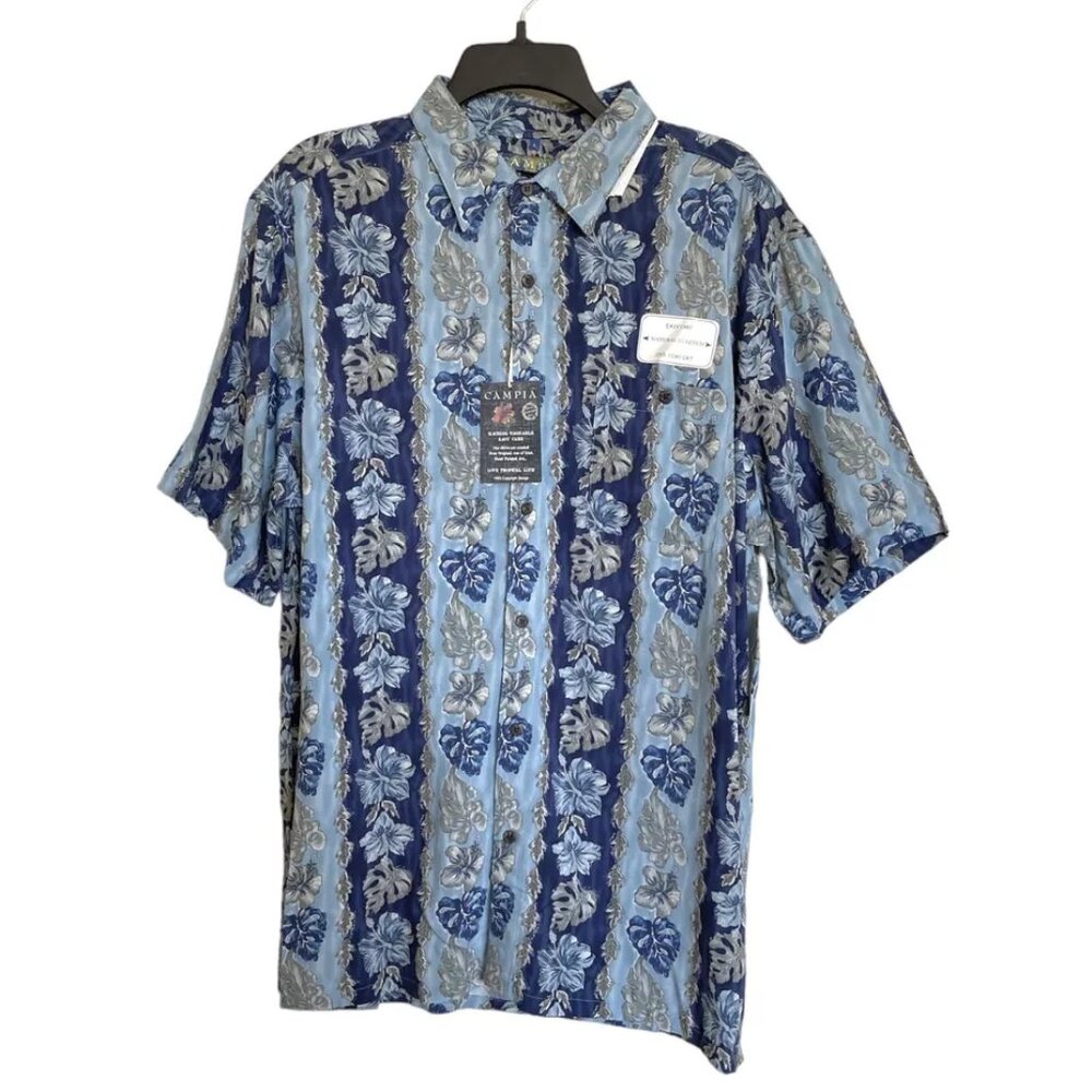 Campia Men's LARGE Hawaiian Floral Shirt Vacation Cruise Party Blue Green New